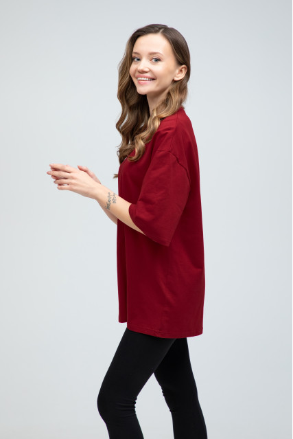 Футболка оверсайз женская бордовая RAY OVERSIZE U0104 UNISEX