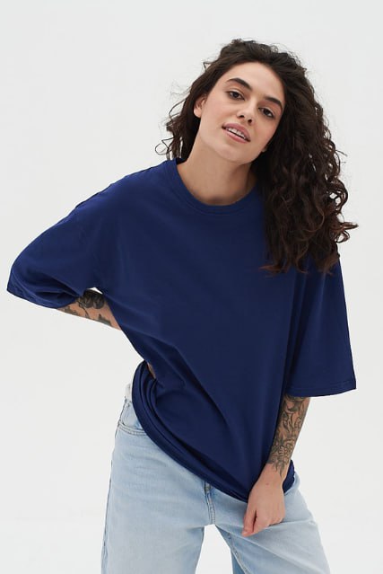 Футболка оверсайз женская тёмно-синяя RAY OVERSIZE U0104 UNISEX