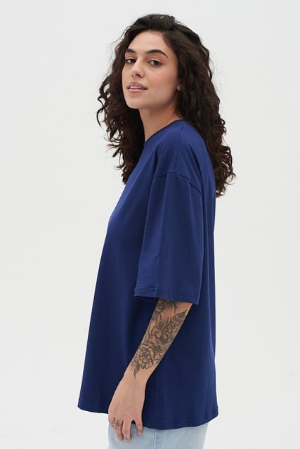 Футболка оверсайз женская тёмно-синяя RAY OVERSIZE U0104 UNISEX