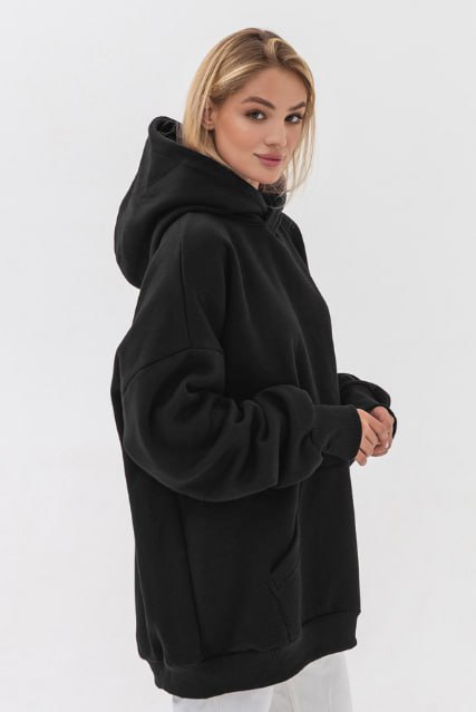 Худі оверсайз жіноче чорне утеплене RAY OVERSIZE U0404 UNISEX