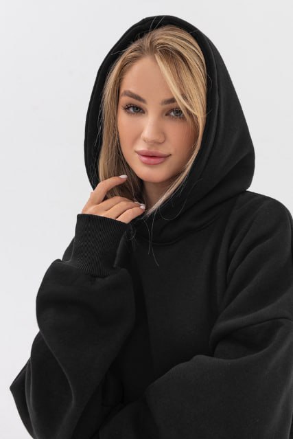 Худі оверсайз жіноче чорне утеплене RAY OVERSIZE U0404 UNISEX