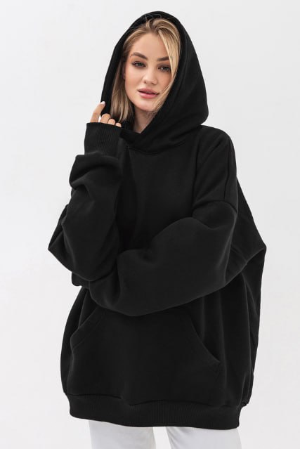 Худі оверсайз жіноче чорне утеплене RAY OVERSIZE U0404 UNISEX