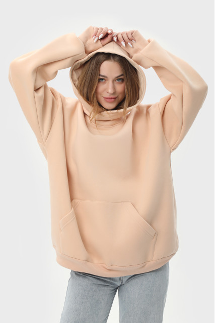 Худі оверсайз жіноче бежеве утеплене RAY OVERSIZE U0404 UNISEX