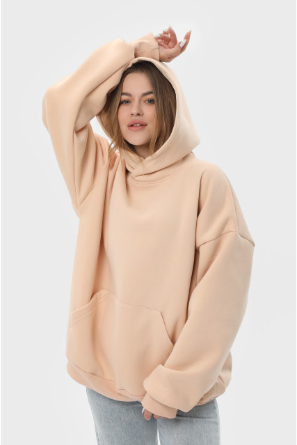 Худі оверсайз жіноче бежеве утеплене RAY OVERSIZE U0404 UNISEX