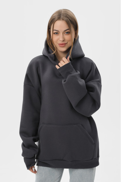 Худи оверсайз женское тёмно-серое утеплённое RAY OVERSIZE U0404 UNISEX
