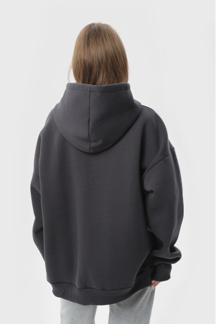Худи оверсайз женское тёмно-серое утеплённое RAY OVERSIZE U0404 UNISEX