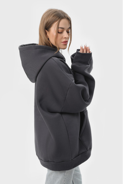 Худи оверсайз женское тёмно-серое утеплённое RAY OVERSIZE U0404 UNISEX