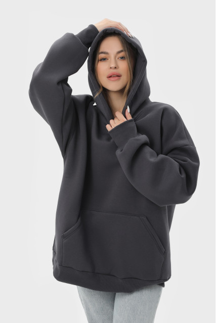 Худи оверсайз женское тёмно-серое утеплённое RAY OVERSIZE U0404 UNISEX