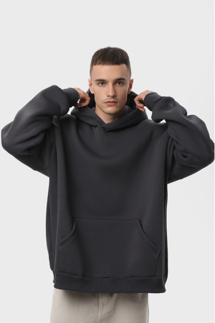 Худи оверсайз мужское тёмно-серое утеплённое RAY OVERSIZE U0404 UNISEX