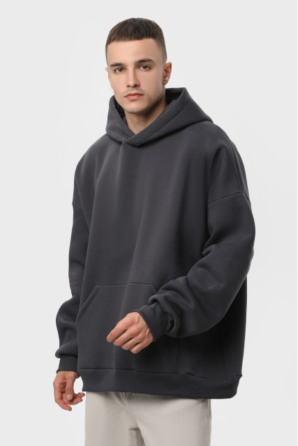 Худи оверсайз мужское тёмно-серое утеплённое RAY OVERSIZE U0404 UNISEX