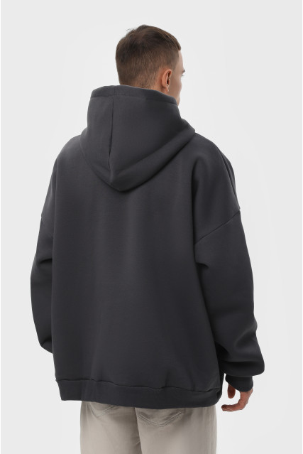 Худи оверсайз мужское тёмно-серое утеплённое RAY OVERSIZE U0404 UNISEX
