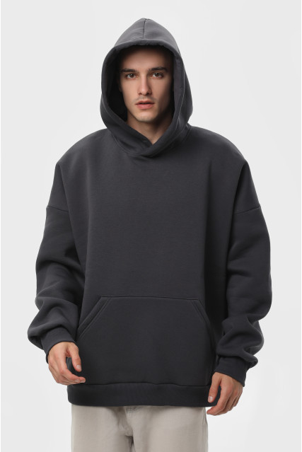 Худи оверсайз мужское тёмно-серое утеплённое RAY OVERSIZE U0404 UNISEX