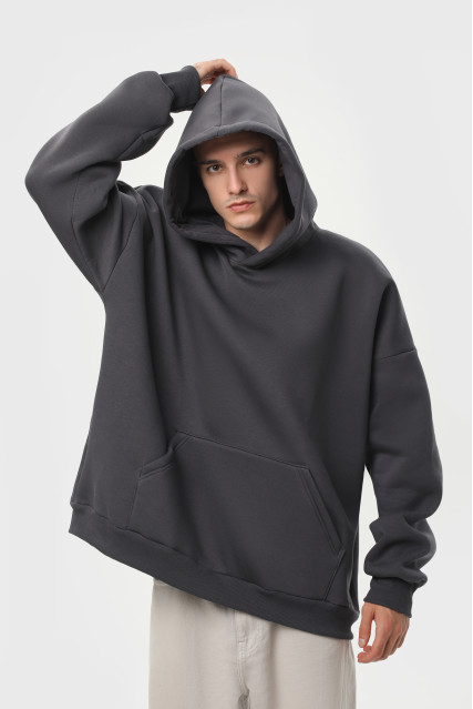 Худи оверсайз мужское тёмно-серое утеплённое RAY OVERSIZE U0404 UNISEX